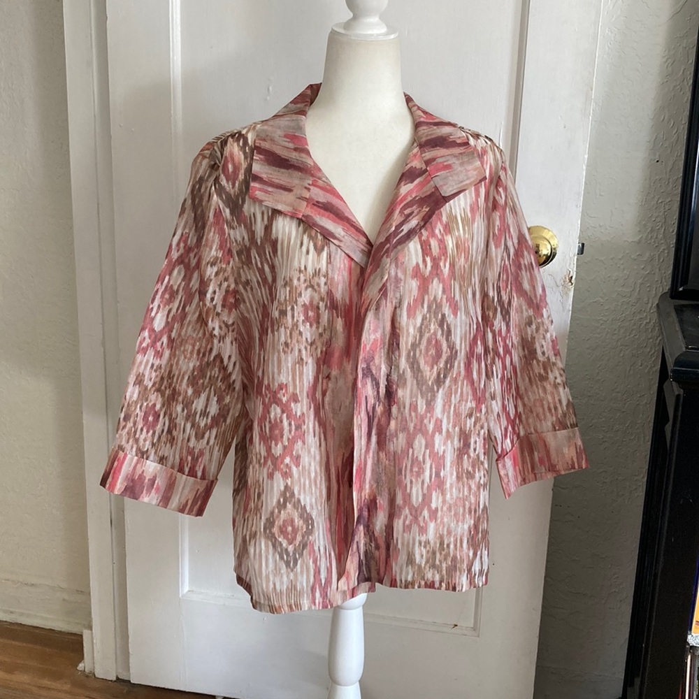 Chico’s  Southwestern Jacket Overshirt Sheer Mauve Brown Women’s XL 16 Artsy